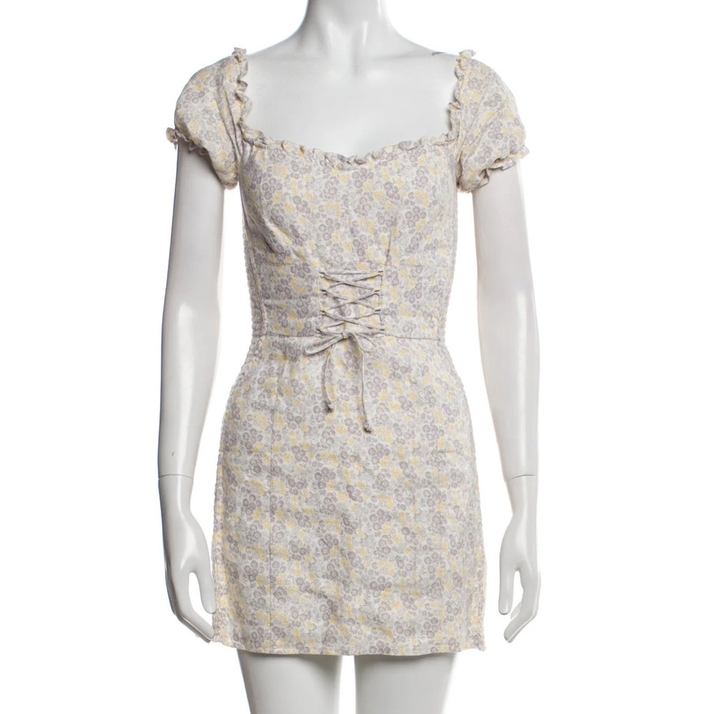 REFORMATION Yellow Floral Lace-Up Mini Dress